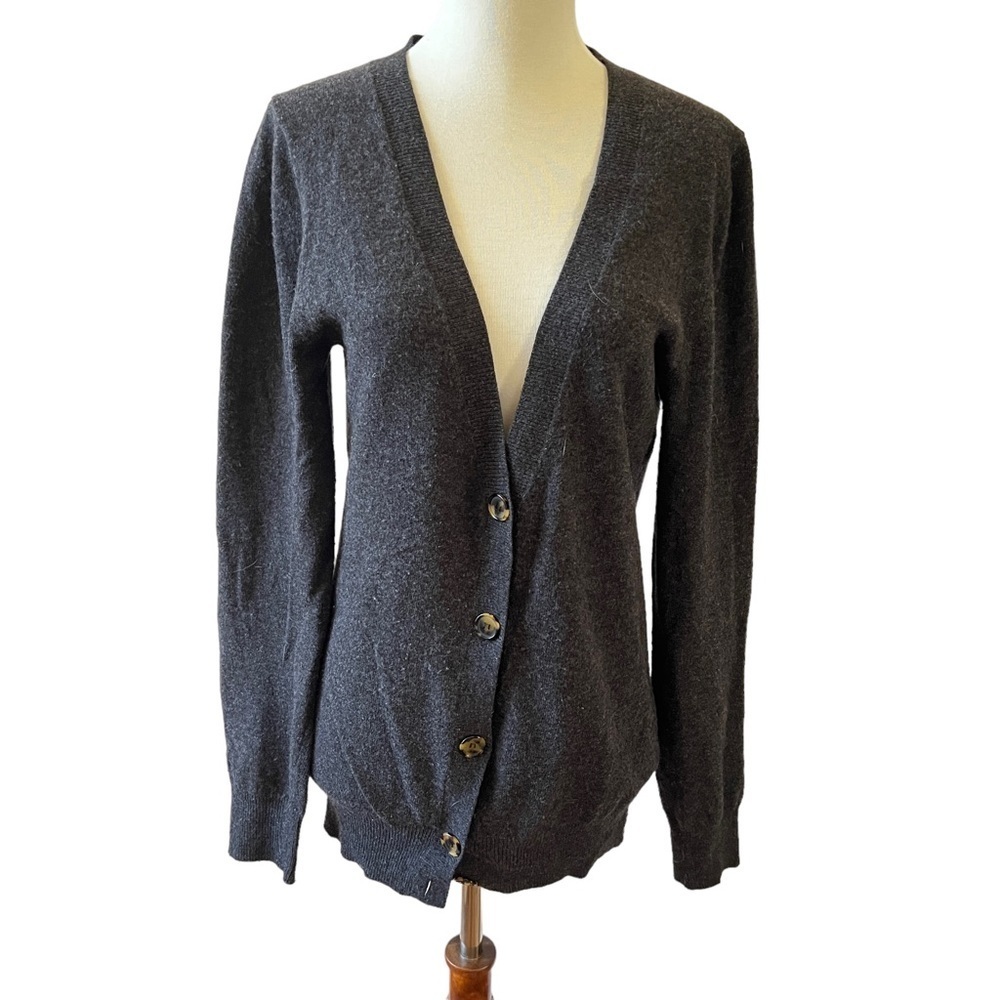 J CREW CARDIGAN WOOL CASHMERE BUTTON FRONT V NECK SOFT LIGHTWEIGHT GRAY M